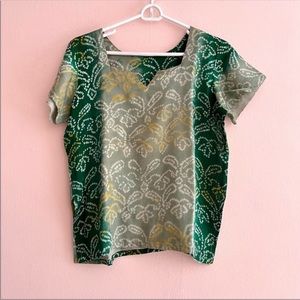 Green & gray bandhani bandhej Indian tunic kurta short sleeve Medium Bollywood